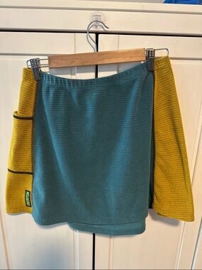 Melanzana Two-Tone Teal and Mustard Microgrid Skirt, size L